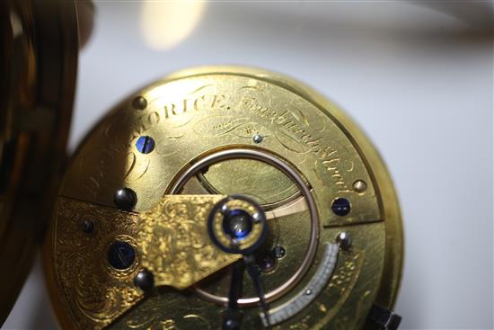 A George IV engine turned 18ct gold keywind cylinder pocket watch by D & W Morice, London, with key.